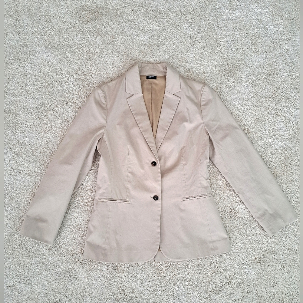 JIL SANDER Navy Cotton Tan Fitted Tailored Blazer